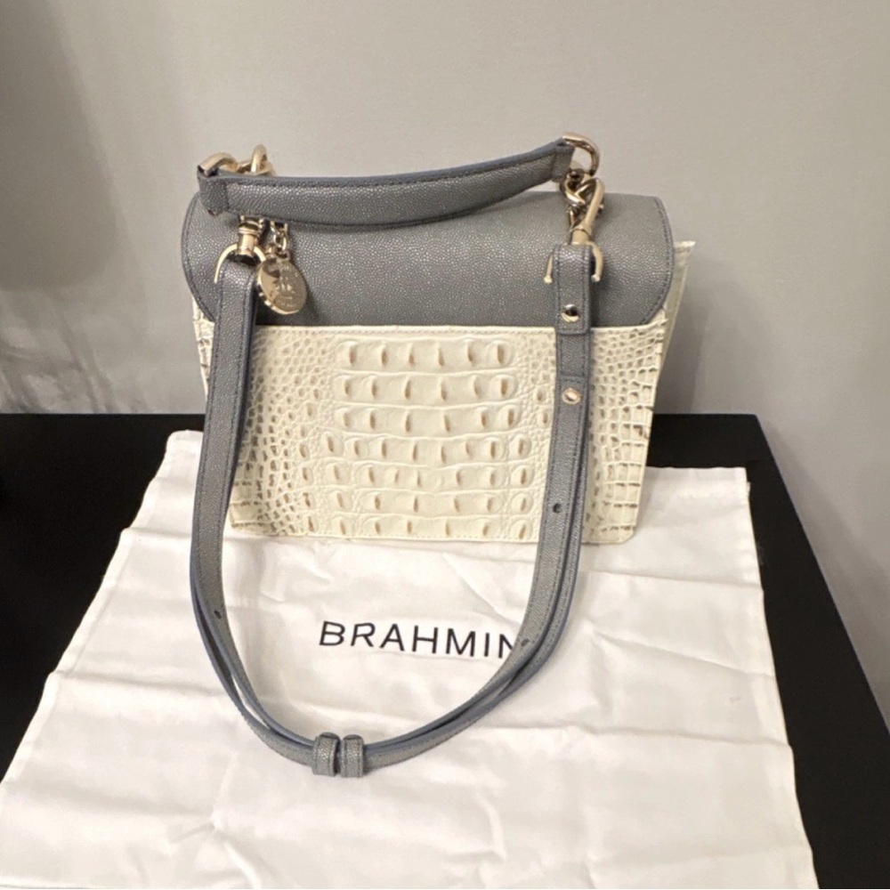 Brahmin Two-Tone Croc-Embossed Satchel in Gray and Cream NWOT - Picture 6 of 6